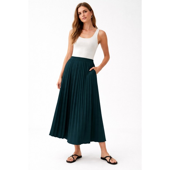 COS Dresses & Skirts - COS Pleated Midi Skirt Size 4 Teal High Waisted Minimalist A-Line Classic